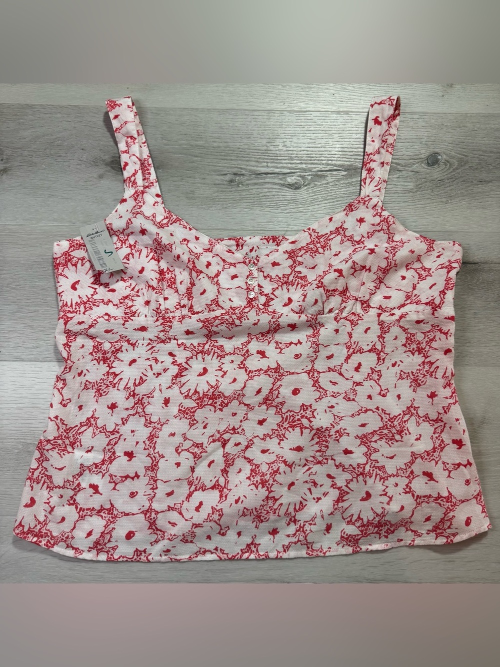 NWT Eddie Bauer Outlet Red and White Floral Tank, Size L